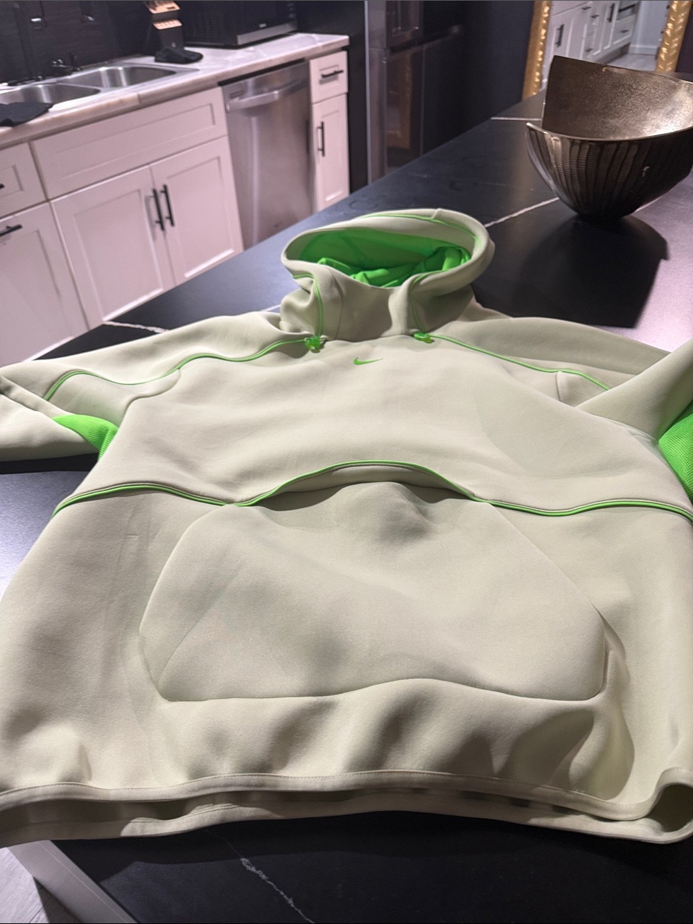 Nike Men's Light Green Hoodie with Neon Green Accents